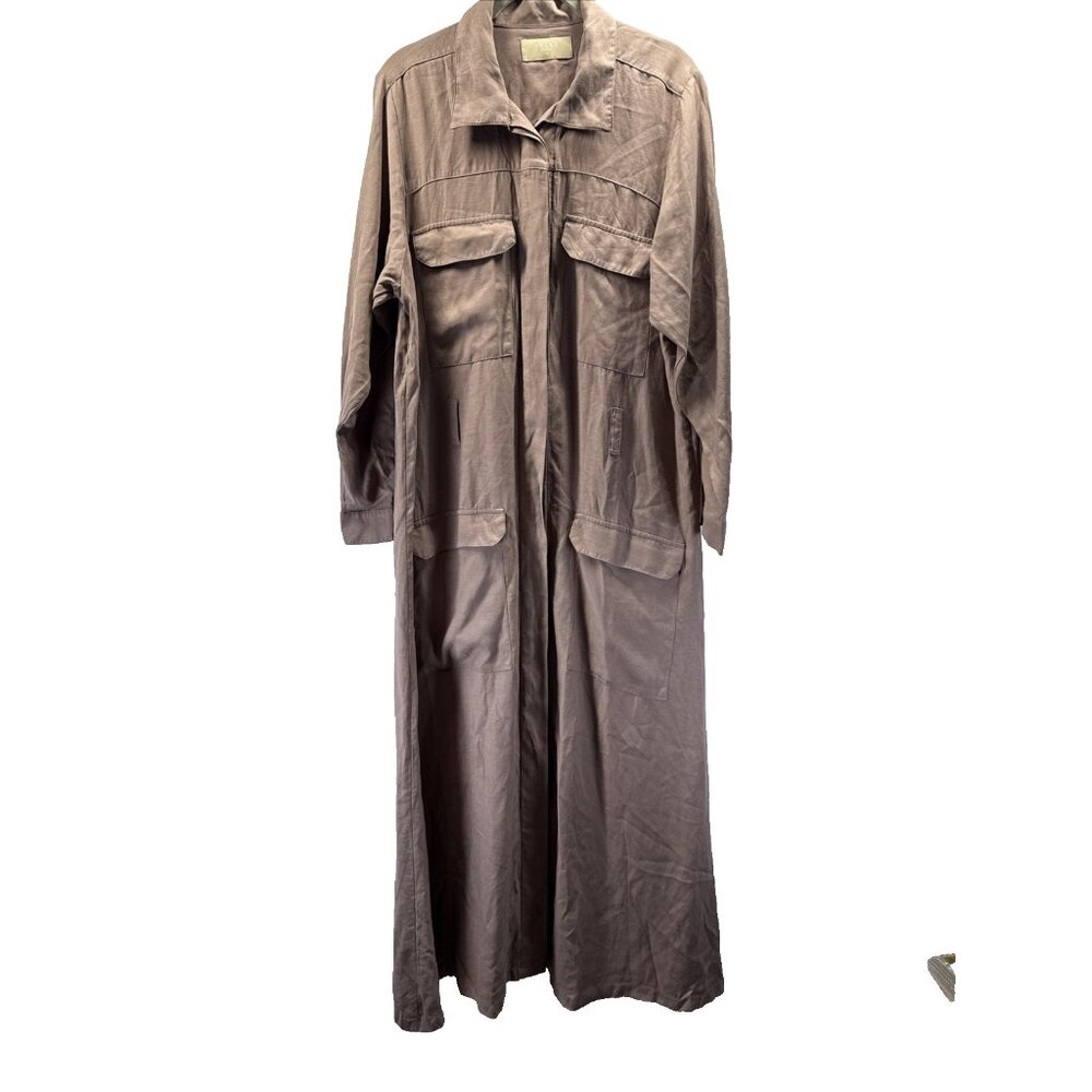 Velez Maxi Shirt Dress Size 10 Linen‎ Blend Minimalist Brown Pockets Lagenlook